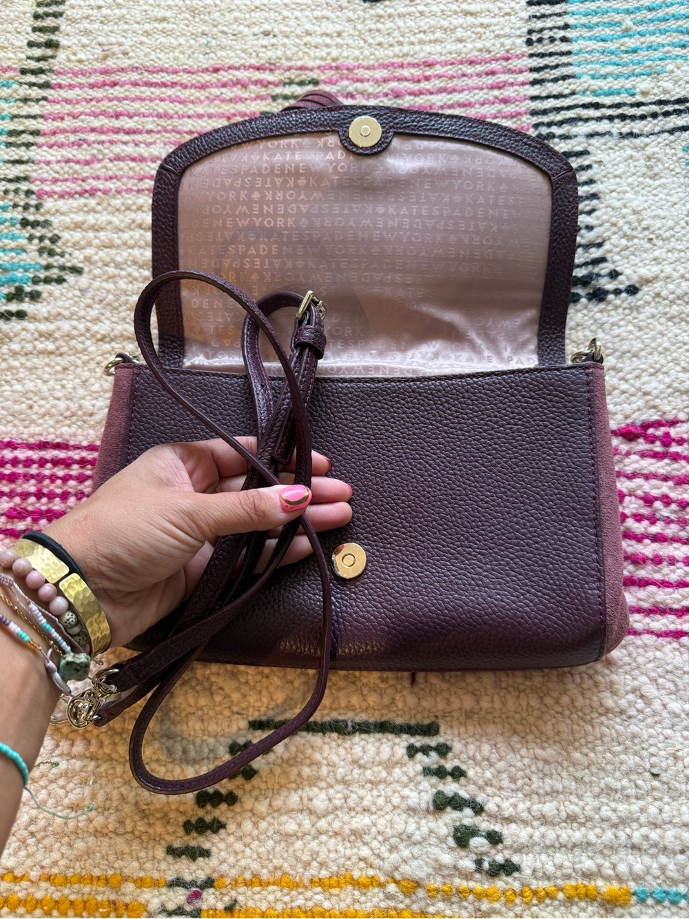 kate spade sequoia crossbody/clutch in plum leather, pony hair w tassel & chain - Picture 6 of 9